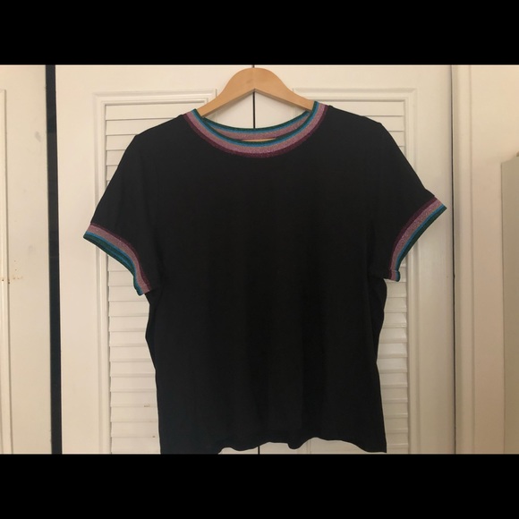 NWT || Ringer T-Shirt with Rainbow Glitter Tipping - Picture 2 of 4